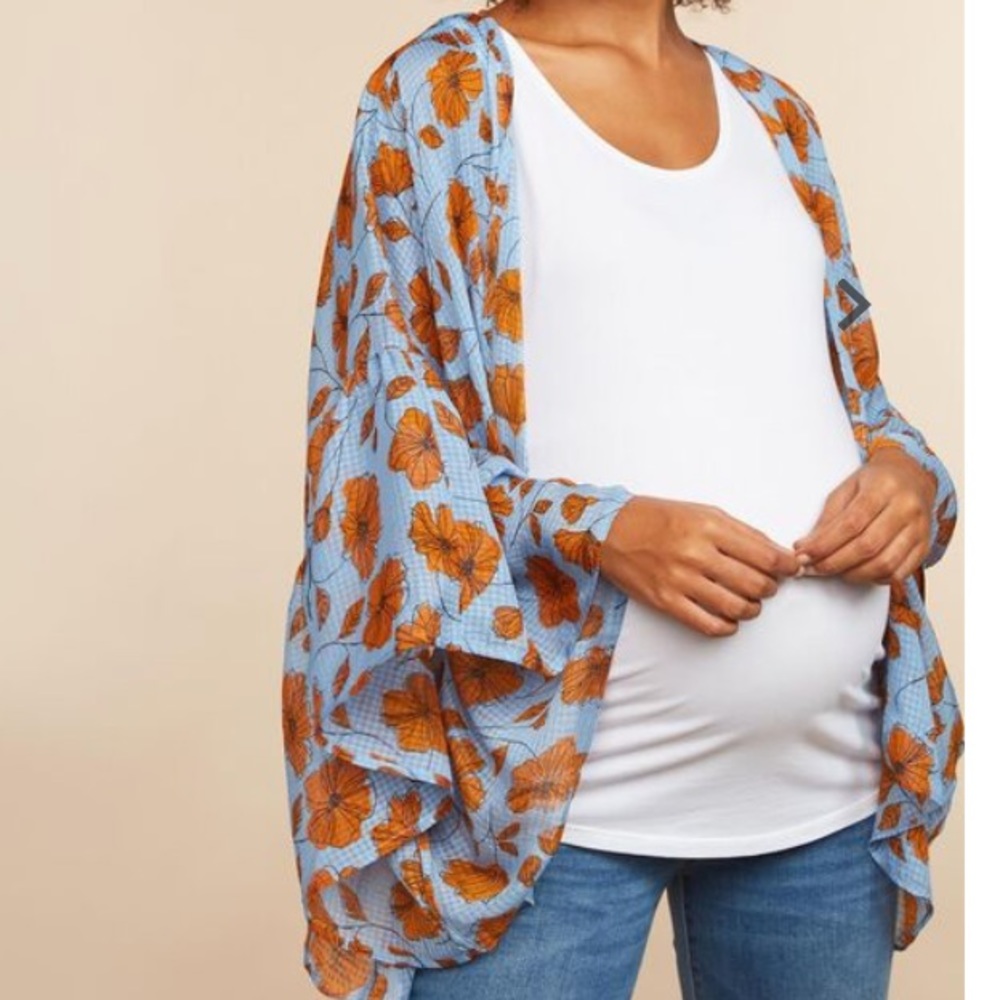 Ruffle Sleeve Wrap Maternity Kimono